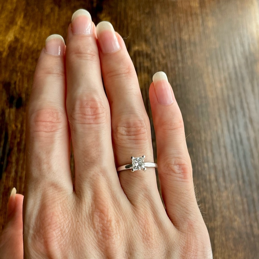 .50 carat solitaire engagement ring 14k white gold Shane Co princess cut diamond